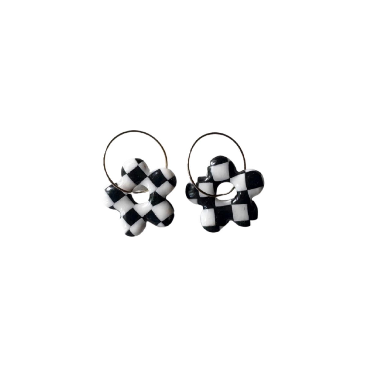 Flora argolla cuadros negro y blanco, pendientes