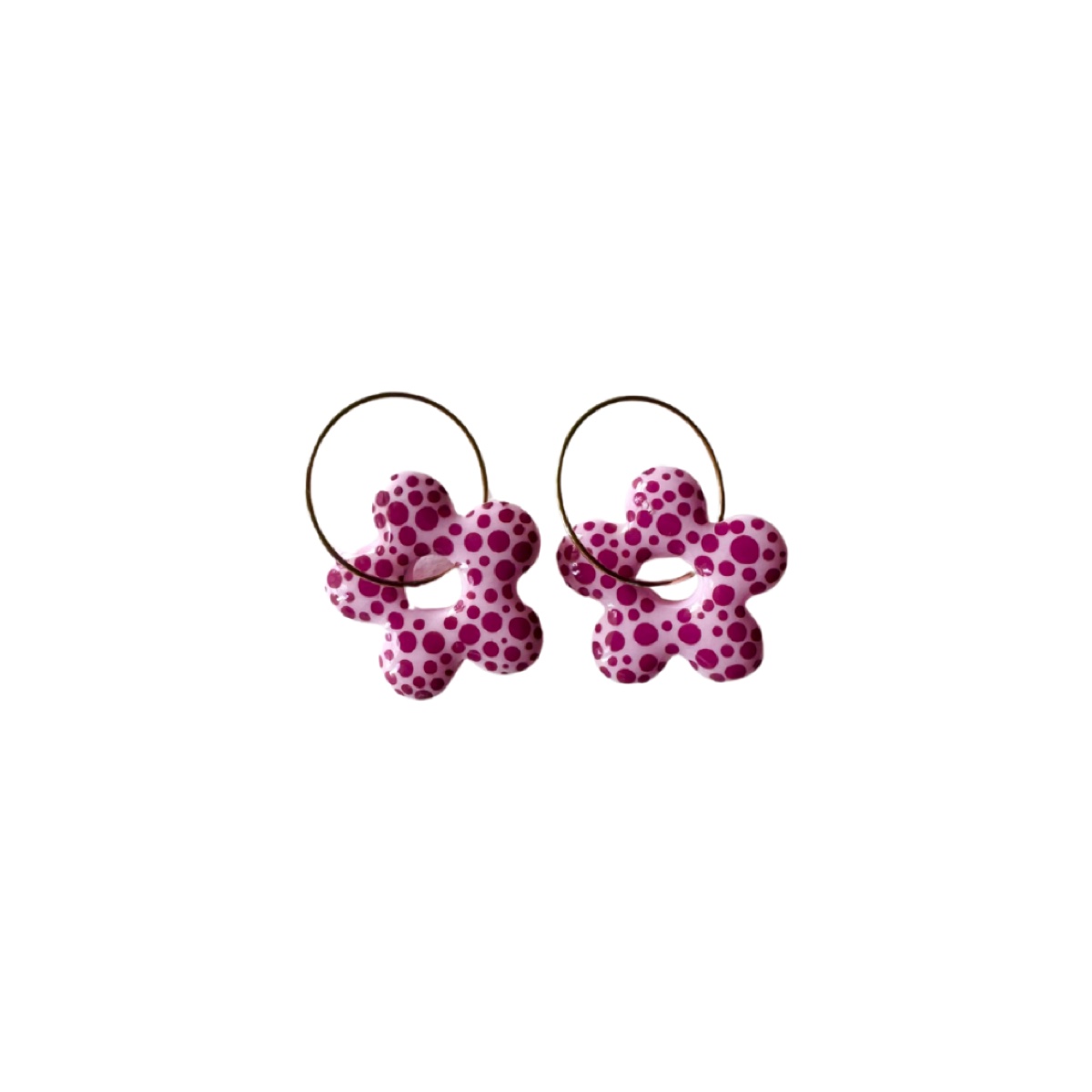 Flora argolla lunares rosa, pendientes