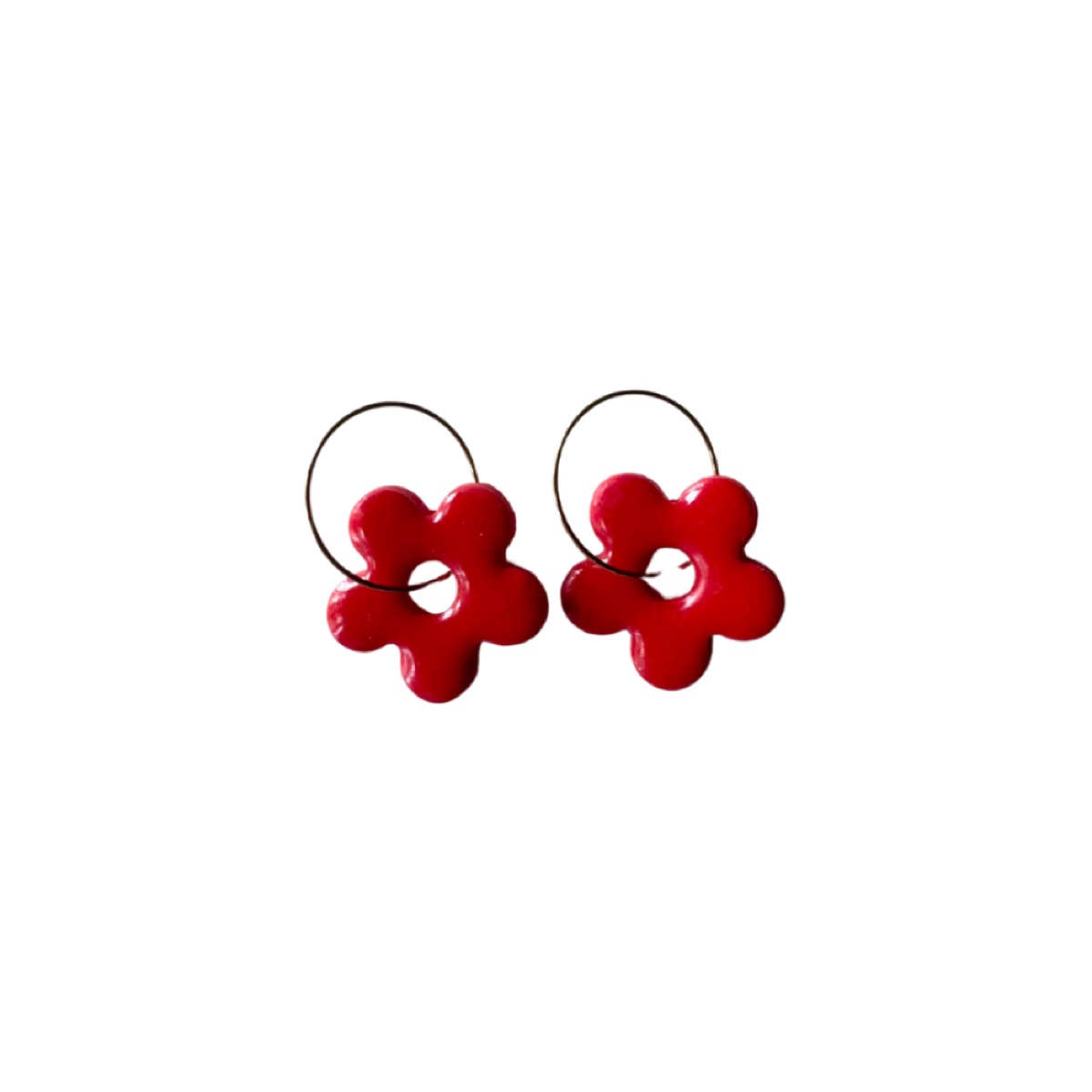 Flora argolla rojo, pendientes