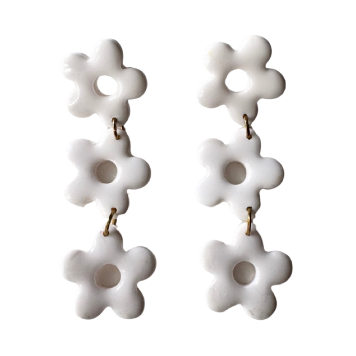 Flora argolla triple blanco, pendientes