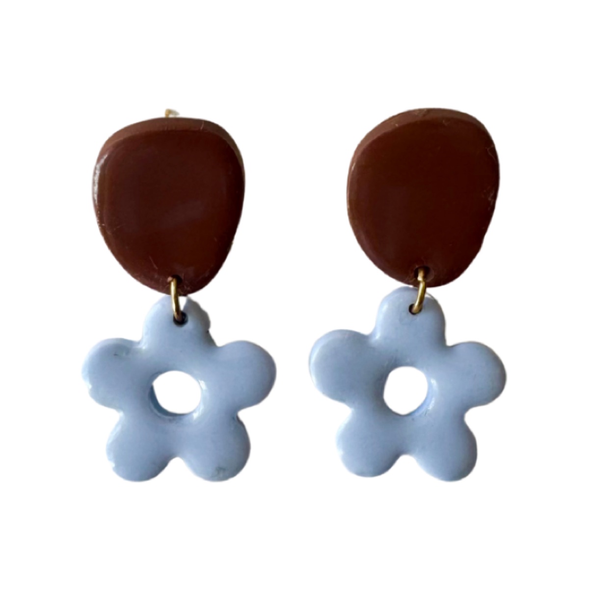 Flora marrón y celeste, pendientes