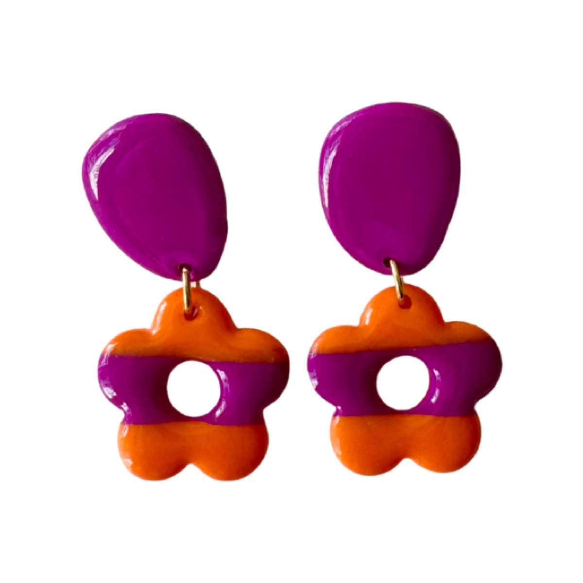 Flora rayas naranja y buganvilla, pendientes