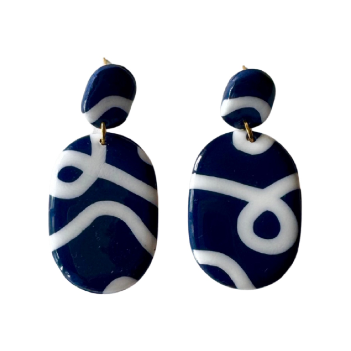 Poniente estampado azul y blanco, pendientes