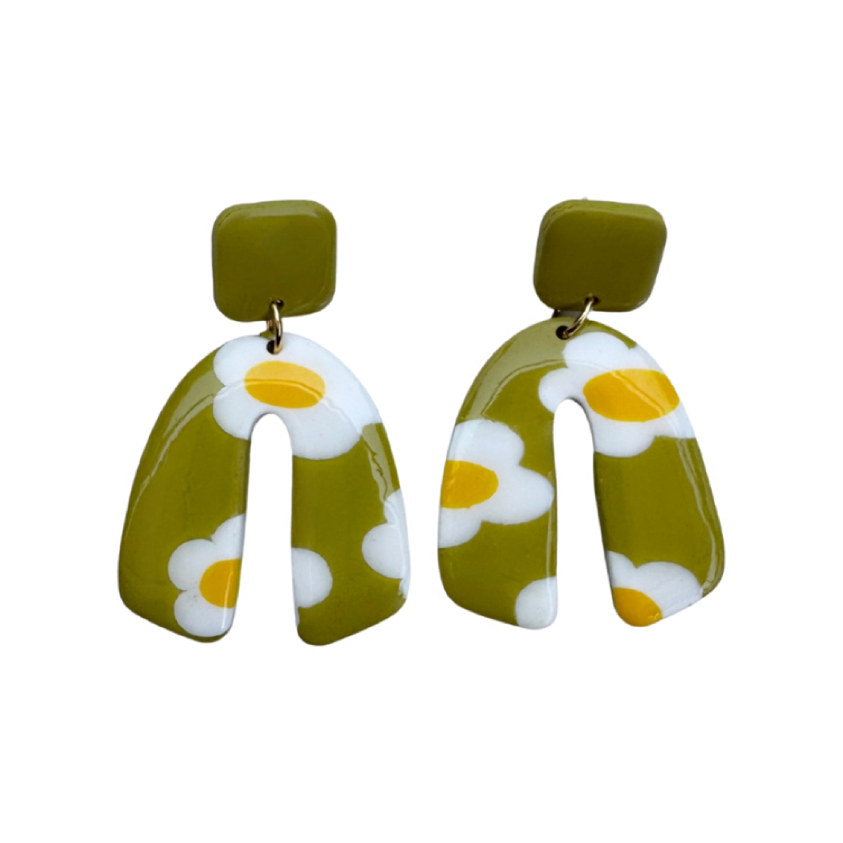 Solana flores oliva y margaritas, pendientes